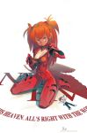  1girl absurdres blue_eyes bodysuit breasts character_doll cleavage doll highres ikari_shinji long_hair looking_at_viewer neon_genesis_evangelion nerv orange_hair plugsuit pursed_lips souryuu_asuka_langley xavier_houssin 