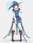  1girl ata_(egalite) belt blue_eyes boots choker feathers full_body gloves hat highres looking_at_viewer musketeer orange_hair original parted_lips short_hair skirt smile solo standing sword weapon 