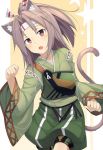  animal_ears brown_eyes brown_hair cat_ears cat_tail fang hakama_pants headband kantai_collection muneate mzrz open_mouth ponytail remodel_(kantai_collection) solo tail zuihou_(kantai_collection) 