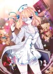  1girl bandages blonde_hair blue_bow blue_eyes book bow eyepatch hair_bow harin_0 hat jacket mask monitor nurse nurse_cap original scissors short_hair skirt solo star stuffed_animal stuffed_toy syringe teddy_bear white_skirt 