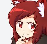  1girl animal_ears blush brown_hair fingernails imaizumi_kagerou long_fingernails long_hair looking_at_viewer lowres meme nail_polish red_eyes sketch smirk touhou wolf_ears wool_(miwol) 