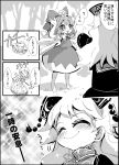  2girls bow chinese_clothes cirno comic dress fifiruu frog frozen hair_bow hat ice ice_wings junko_(touhou) long_hair long_sleeves monochrome multiple_girls open_mouth ribbon sash short_hair smile tabard touhou translation_request wide_sleeves wings 