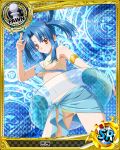  1girl alternate_hairstyle armlet blue_background blue_hair card_(medium) character_name chess_piece high_school_dxd innertube light_brown_eyes midriff mira_(high_school_dxd) official_art pawn swimsuit trading_card 