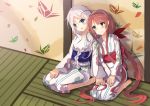  2girls blush highres japanese_clothes kantai_collection kawakaze_(kantai_collection) kimono kneeling long_hair multiple_girls p.k.f umikaze_(kantai_collection) yukata 