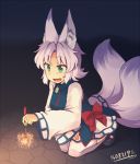  1girl animal_ears fox_ears fox_tail fukunomiya_koko green_eyes kuromiya multiple_tails original short_hair solo tail thigh-highs 