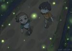  2boys brown_hair dated fireflies from_above fudou_akio hairlocs inazuma_eleven inazuma_eleven_(series) kidou_yuuto looking_up male_focus multiple_boys open_mouth outdoors saku_anna short_hair younger 