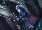  1girl artist_request blue_eyes blue_hair cape female fire_emblem fire_emblem:_kakusei long_hair lucina mask nintendo sword tiara weapon 