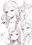  1girl anna_(frozen) braid frozen_(disney) hidaka_ajiko highres monochrome sketch solo twin_braids 