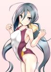  1girl 8000 competition_swimsuit grey_eyes grey_hair kantai_collection kiyoshimo_(kantai_collection) long_hair one-piece_swimsuit standing swimsuit twintails 