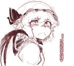  1girl :&lt; bat_wings blush crying crying_with_eyes_open hat remilia_scarlet short_hair sketch slit_pupils solo space_jin tears touhou translation_request trembling wings 