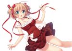  1girl blonde_hair dress green_eyes kamikita_komari little_busters!! short_hair touon twintails two_side_up white_background 