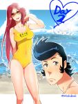  dandy_(space_dandy) hair_down lipstick long_hair makeup one-piece_swimsuit red_eyes samba-temperado scarlet_(space_dandy) smile space_dandy sunglasses swimsuit 