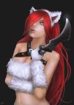  1girl absurdres breasts gloves highres katarina kittycatkatarina leagueoflegend long_hair looking_at_viewer open_mouth solo 