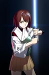  1girl blew_andwhite brown_hair energy_sword highres hyuuga_(kantai_collection) kantai_collection lightsaber nontraditional_miko short_hair star_wars sword weapon 