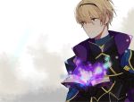  1boy 2am2 armor blonde_hair book cape fire_emblem fire_emblem_if gauntlets gloves leon_(fire_emblem_if) open_book solo violet_eyes white_background 