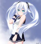  1girl black_heart blue_eyes hair_ornament hair_ribbon keenh long_hair looking_at_viewer neptune_(series) noire ribbon sailor school_uniform smile symbol-shaped_pupils twintails white_hair 