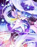  1girl 54hao \m/ blue_eyes blue_hair cape gloves hat hatsune_miku highres long_hair magic_circle outstretched_arms pantyhose skirt smile solo spread_arms twintails very_long_hair vocaloid witch_hat yuki_miku 