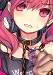  1girl bare_shoulders blush chain clothes_writing collar collarbone earrings hat hecatia_lapislazuli jewelry looking_at_viewer minamura_haruki red_eyes redhead solo_focus touhou upper_body 