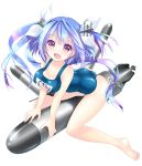  1girl blue_hair breasts hair_ornament i-19_(kantai_collection) kantai_collection long_hair ribbon smile solo swimsuit torpedo twintails violet_eyes yaki_mayu 