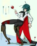  1girl absurdres antennae bifrst boots cape green_hair highres impaled knee_boots pants pin_(object) pinned red_eyes short_hair sketch solo touhou wriggle_nightbug 