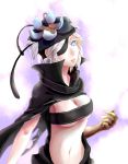  1girl blue_eyes breasts cape eyepatch flower fremy_speeddraw gloves hair_flower hair_ornament hairband looking_at_viewer midriff navel pantyhose rokka_no_yuusha short_hair simple_background solo thigh-highs white_background white_hair 