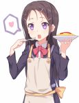  1girl apron black_hair charlotte_(anime) food kenkaizar long_hair omurice otosaka_ayumi school_uniform spoon violet_eyes 