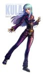  1girl artist_name blue_hair character_name full_body kim_yura_(goddess_mechanic) king_of_fighters king_of_fighters_2000 kula_diamond long_hair mechanical_hand red_eyes signature solo watermark web_address zipper 