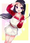  1girl :d apron black_hair charlotte_(anime) hair_ornament hairclip hinata_(hinata-ur) ladle long_hair open_mouth otosaka_ayumi smile violet_eyes 