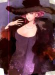 1girl breasts earrings hat hebi howl_no_ugoku_shiro jewelry nail_polish necklace pink_hair red_nails short_hair solo witch_of_the_waste 