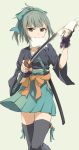  1girl bow gloves highres japanese_clothes kantai_collection kisetsu ponytail skirt sword weapon yuubari_(kantai_collection) 