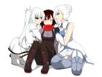  3girls absurdres blue_eyes grey_eyes hair_over_one_eye highres long_hair multiple_girls one_eye_closed pantyhose redhead ruby_rose rwby shikniful short_hair side_ponytail thigh-highs weiss_schnee white_hair winter_schnee 