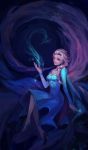  1girl blonde_hair blue_eyes braid dark elsa_(frozen) frozen_(disney) highres m_yin magic single_braid sitting solo 