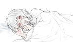  :d androgynous erubo looking_at_viewer lying on_side open_mouth original oxygen_mask pinky_out pinky_swear red_eyes short_hair silver_hair smile white_hair 