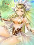  1girl armlet blonde_hair breasts circlet cleavage dress edobox granblue_fantasy headdress long_hair petra_(granblue_fantasy) smile solo white_dress yellow_eyes 