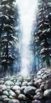  aoha_(twintail) commentary_request day fog grass highres original outdoors pine_tree river rock scenery snow tree winter 