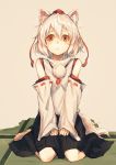  1girl :&lt; amoranorem animal_ears artist_request detached_sleeves inubashiri_momiji looking_at_viewer red_eyes sitting solo tail touhou wariza white_hair wolf_ears wolf_tail 