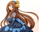  1girl aoki_hagane_no_arpeggio bell brown_eyes brown_hair dress highres ise_(aoki_hagane_no_arpeggio) jingle_bell long_hair ponpo 