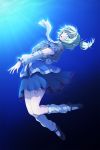  1girl arm_warmers blonde_hair gomi_(gomitin) green_eyes leg_warmers looking_at_viewer mizuhashi_parsee pointy_ears ponytail profile scarf short_hair short_sleeves solo touhou underwater white_scarf 