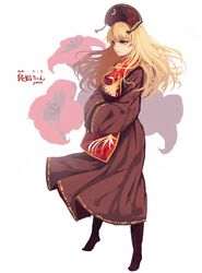  1girl artist_name blonde_hair character_name chinese_clothes crescent dated dress flower garnet hat highres junko_(touhou) long_hair long_sleeves red_eyes ribbon sash smile solo tabard touhou very_long_hair wide_sleeves 