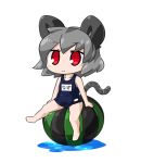  1girl alternate_costume animal_ears ball beachball byourou chibi grey_hair mouse_ears mouse_tail nazrin red_eyes school_swimsuit short_hair solo swimsuit tail touhou 