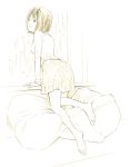  1girl barefoot feet monochrome original short_hair sketch skirt soles solo traditional_media yoshitomi_akihito 