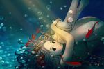  1girl air_bubble bubble fish floating_hair holding_breath jewelry leg_hug long_hair marmaladica necklace nude original red_string seashell shell smile string underwater wavy_hair 