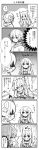  1boy 1girl :&lt; :d age_difference animal_ears comic detached_sleeves erubo flying_sweatdrops frown fur_trim highres hitsuji_(erubo) hoodie horns husband_and_wife long_hair mary_(erubo) monochrome open_mouth original partially_translated profile sheep_boy sheep_horns smile sweatdrop tail translation_request wolf_ears wolf_girl wolf_tail 