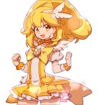  1girl :d anpolly blonde_hair choker cure_peace kise_yayoi magical_girl open_mouth ponytail precure short_hair simple_background skirt smile smile_precure! solo white_background yellow_eyes yellow_skirt 