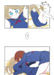  &gt;_&lt; 2girls ast ayase_arisa bed closed_eyes comic kiss kousaka_yukiho love_live!_school_idol_project multiple_girls outstretched_arms school_uniform serafuku tagme translation_request white_legwear yuri 