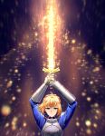  1girl armor blonde_hair fate_(series) green_eyes kaminary saber solo sword weapon 