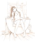  1girl barefoot chair dress monochrome original sketch solo traditional_media yoshitomi_akihito 