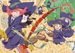  6+girls absurdres akko_kagari amanda_o&#039;neill blonde_hair broom brown_eyes brown_hair character_request constanze_albrechtsburger glasses green_eyes hair_over_one_eye hat highres jasminka_anoneko little_witch_academia looking_back lotte_yanson multiple_girls official_art open_mouth pink_hair socks sucy_manbabalan witch_hat 