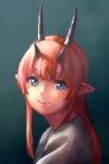  1girl blue_eyes face genso highres horns long_hair original pointy_ears portrait redhead smile solo 