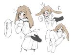  /\/\/\ 1boy animal_ears blush bunny_boy bunny_tail carrot_hair_ornament detached_sleeves erubo flying_sweatdrops fur_trim hair_ornament looking_at_viewer looking_back original otoko_no_ko rabbit_ears ribbed_shirt ribbed_sleeves shirt short_hair shorts simple_background socks tail tail_grab translated white_background 
